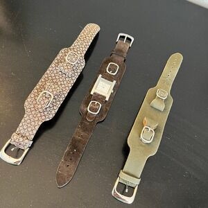 Vintage 90s Guess Cuff Watch Womens 3 Interchangeable Leather Bands Set Included